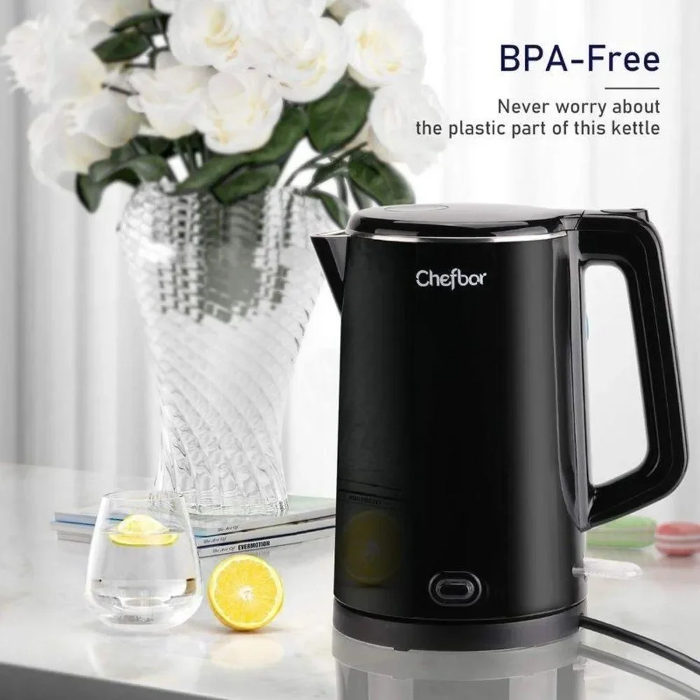 Chefbar Electric Kettle 1.5L Double‎ Wall Stainless Steel Tea Kettle Tested